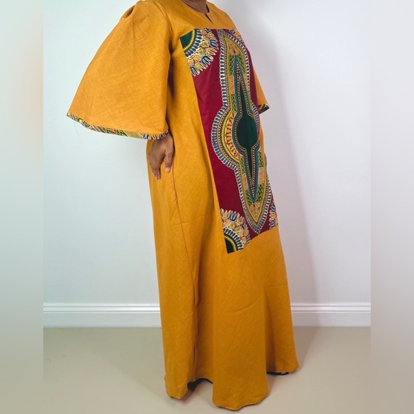 Handmade Burnt Orange Dashiki Detail Maxi Dress - Picture 7 of 10